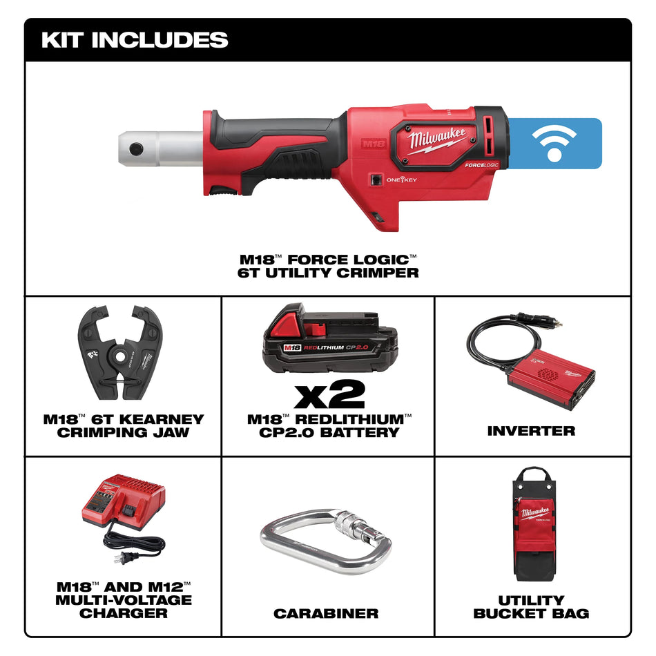 Milwaukee 2678-22K, M18 FORCE LOGIC 6T Utility Crimper Kit with Kearney Grooves