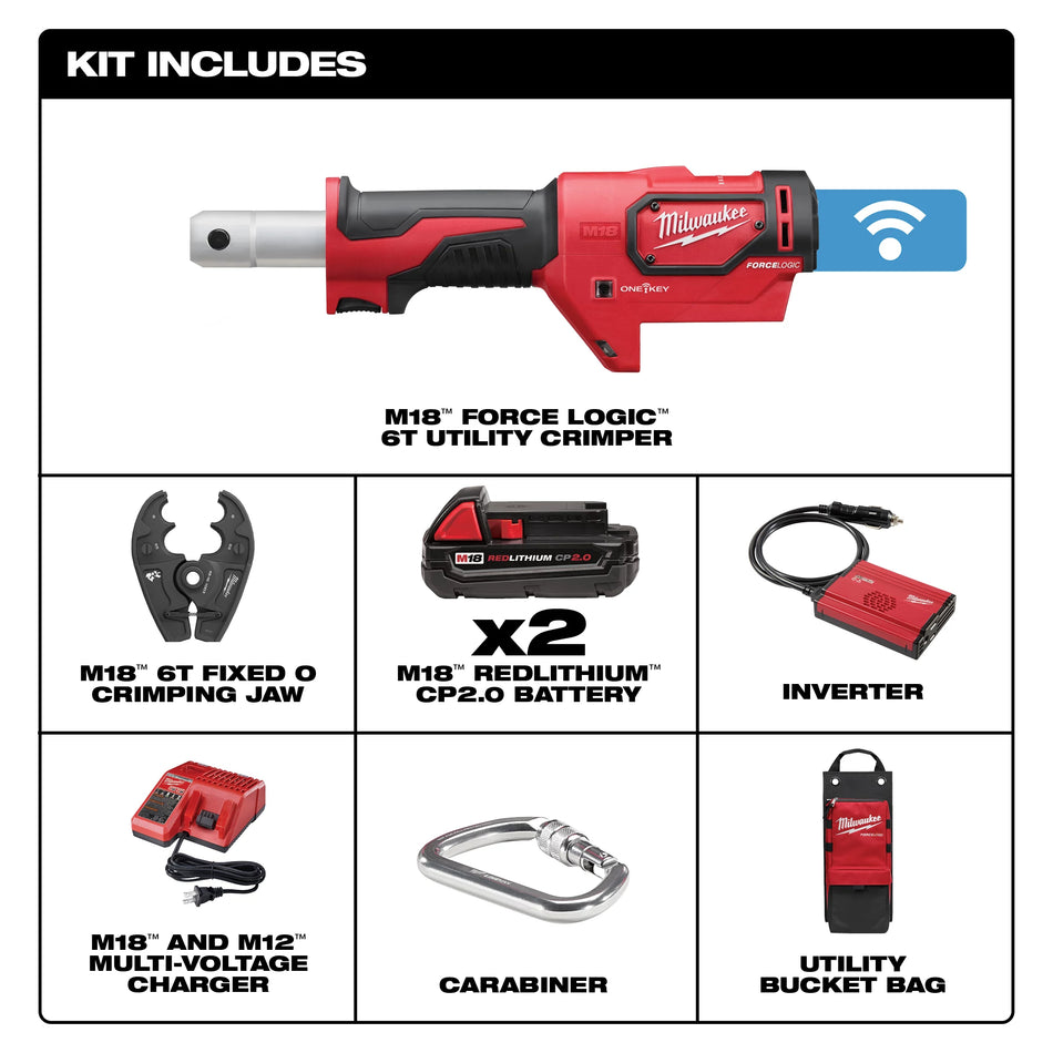 Milwaukee 2678-22O, M18 FORCE LOGIC 6T Utility Crimper Kit with D3 Grooves and Fixed O Die