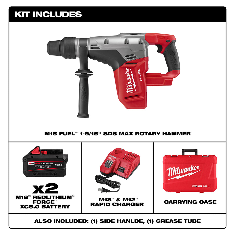 Milwaukee 2717-22HD, M18 FUEL 1-9/16" SDS MAX Hammer Drill Kit (2 Batt)