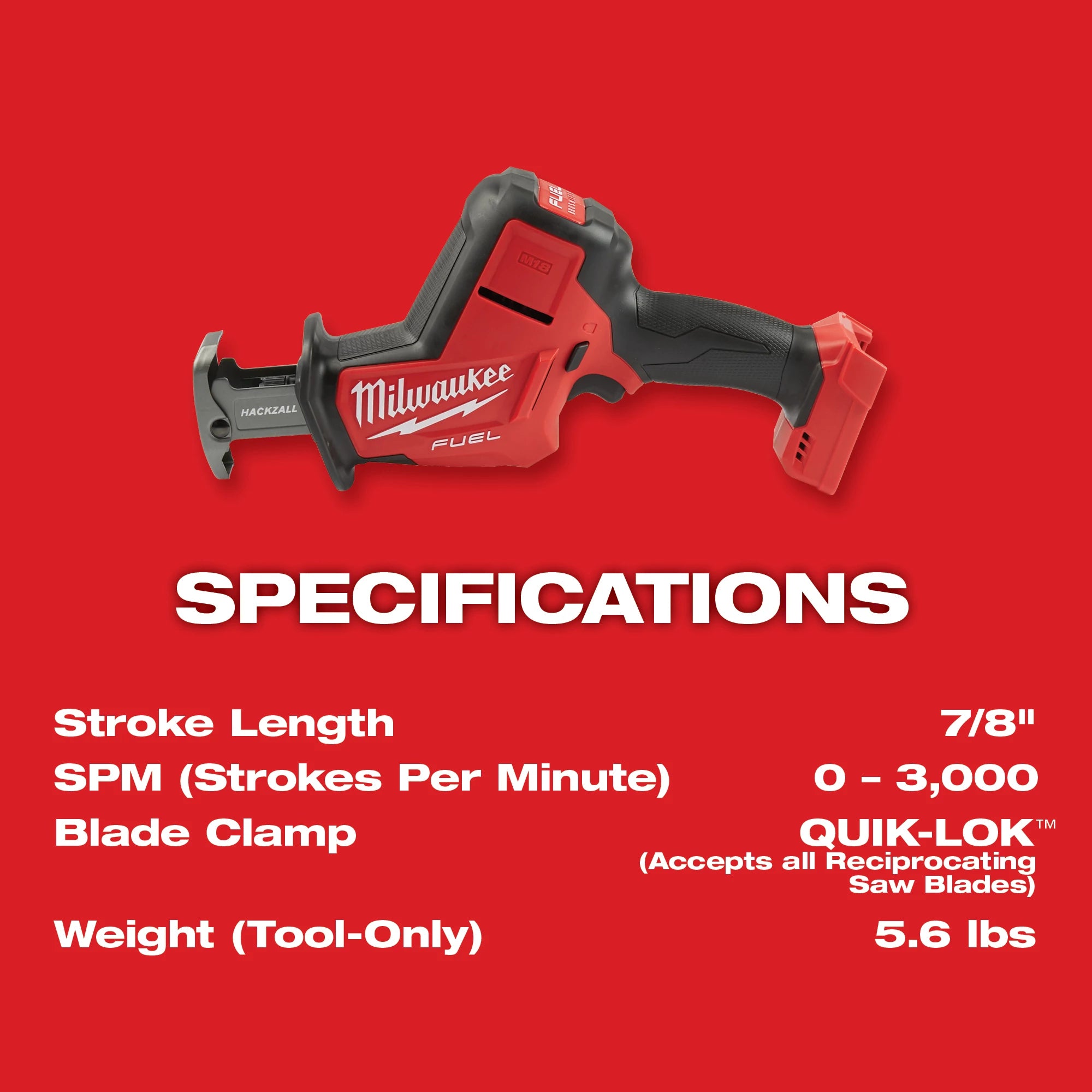 Milwaukee 2719-20, M18 FUEL Hackzall (Tool Only) – Squares