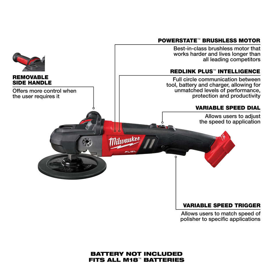 Milwaukee 2738-20, M18 FUEL 7" Variable Speed Polisher (Tool Only)