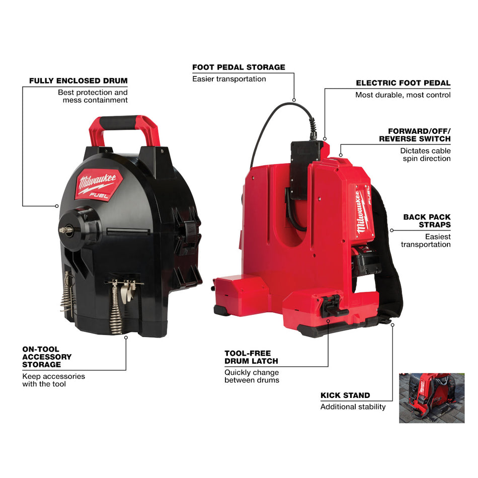 Milwaukee 2775E-211, M18 FUEL™ SWITCH PACK™ Sectional Drum Machine with 5/8” Open Wind Cable
