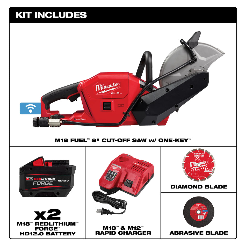 Milwaukee 2786-22HD, M18 FUEL 9" Cut-Off Saw Kit (12.0 Ah x 2)