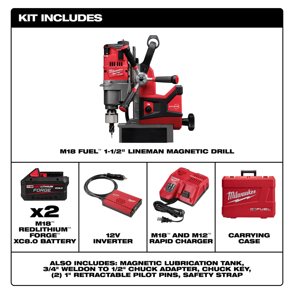 Milwaukee 2788-22HD, M18 FUEL™ 1-1/2" Lineman Magnetic Drill High Demand™ Kit