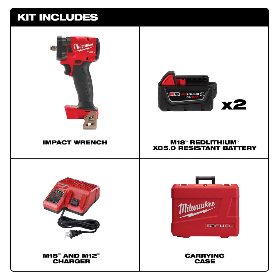 Milwaukee 2854-22R, M18 FUEL 3/8" Compact Impact Wrench w/ Friction Ring Kit