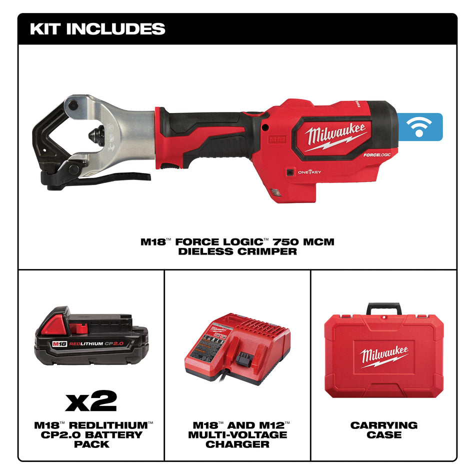 Milwaukee 2877-22, M18 FORCE LOGIC 750 MCM Dieless Crimper Kit