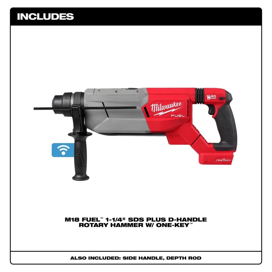 Milwaukee 2916-20, M18 FUEL™ 1-1/4" SDS Plus D-Handle Rotary Hammer w/ ONE-KEY™