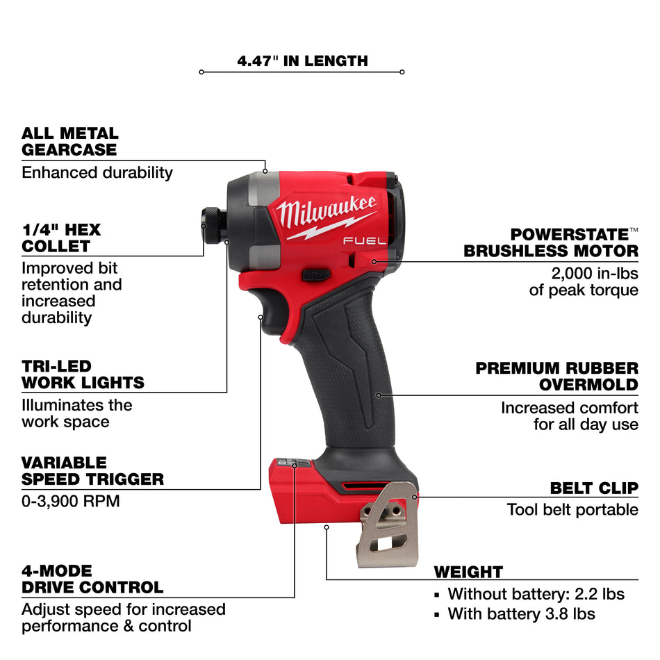 Milwaukee 2953-20, M18 FUEL™ 1/4" Hex Impact Driver (Tool Only)