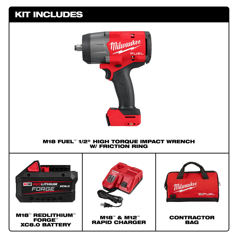 Milwaukee 2967-21F, M18 FUEL™ 1/2" High Torque Impact Wrench w/ Friction Ring FORGE™ Kit