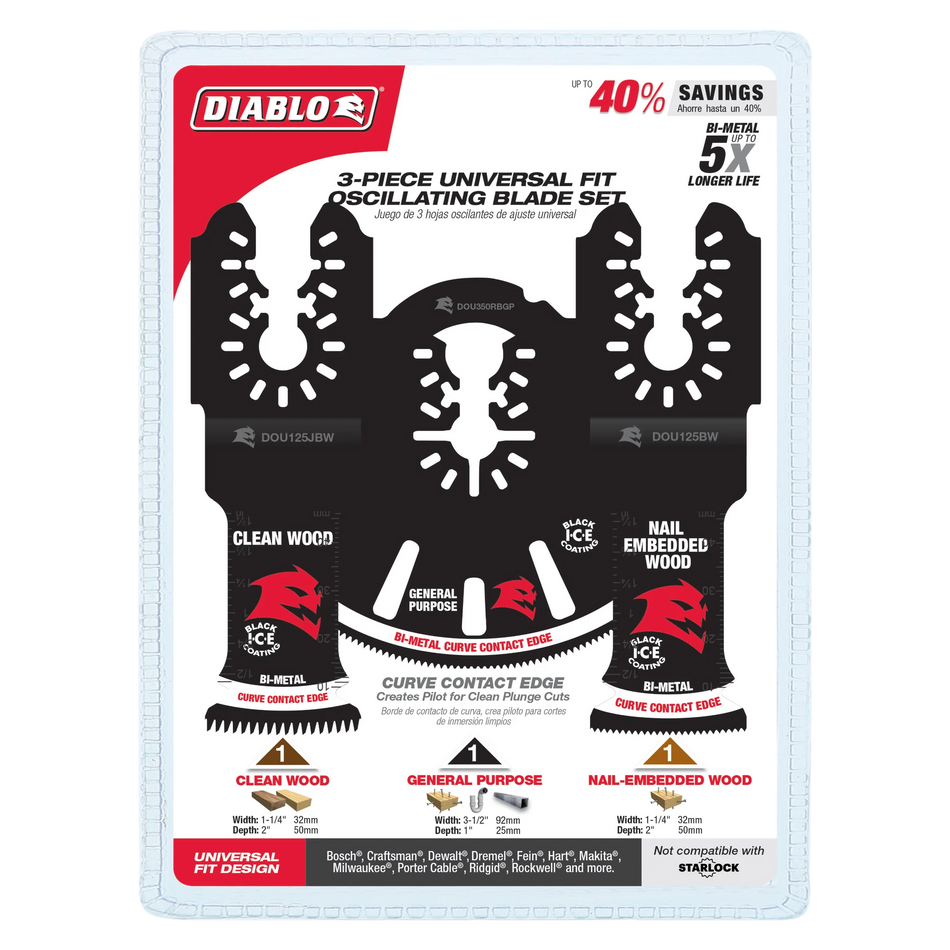 Diablo DOU3BS, 3 Piece Universal Fit Bi-Metal Oscillating Blade Set
