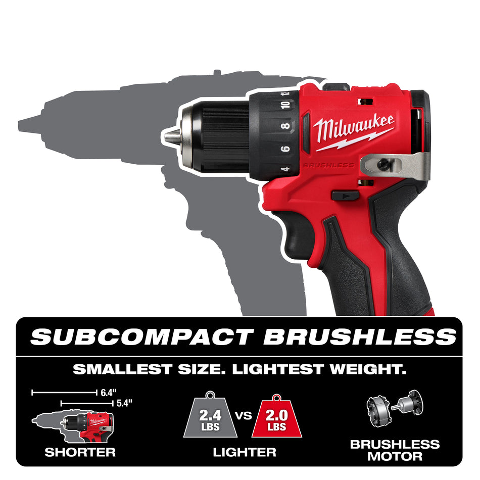Milwaukee 3401-22, M12™ Subcompact Brushless 3/8" Drill/Driver Kit