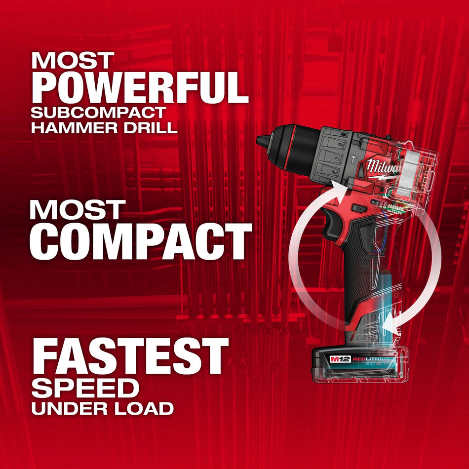 Milwaukee 3404-22, M12 FUEL™ 1/2" Hammer Drill/Driver Kit