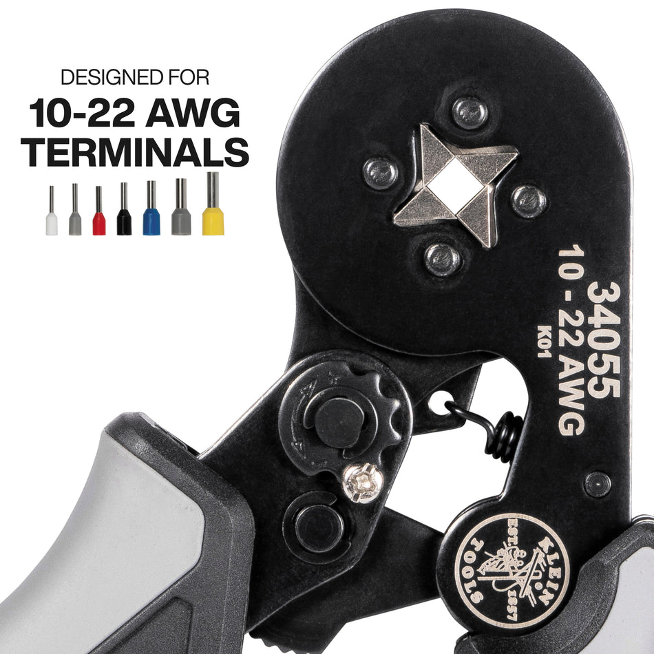 Klein Tools 34055, Ratcheting Ferrule Square Crimper, 10 to 22 AWG Wire