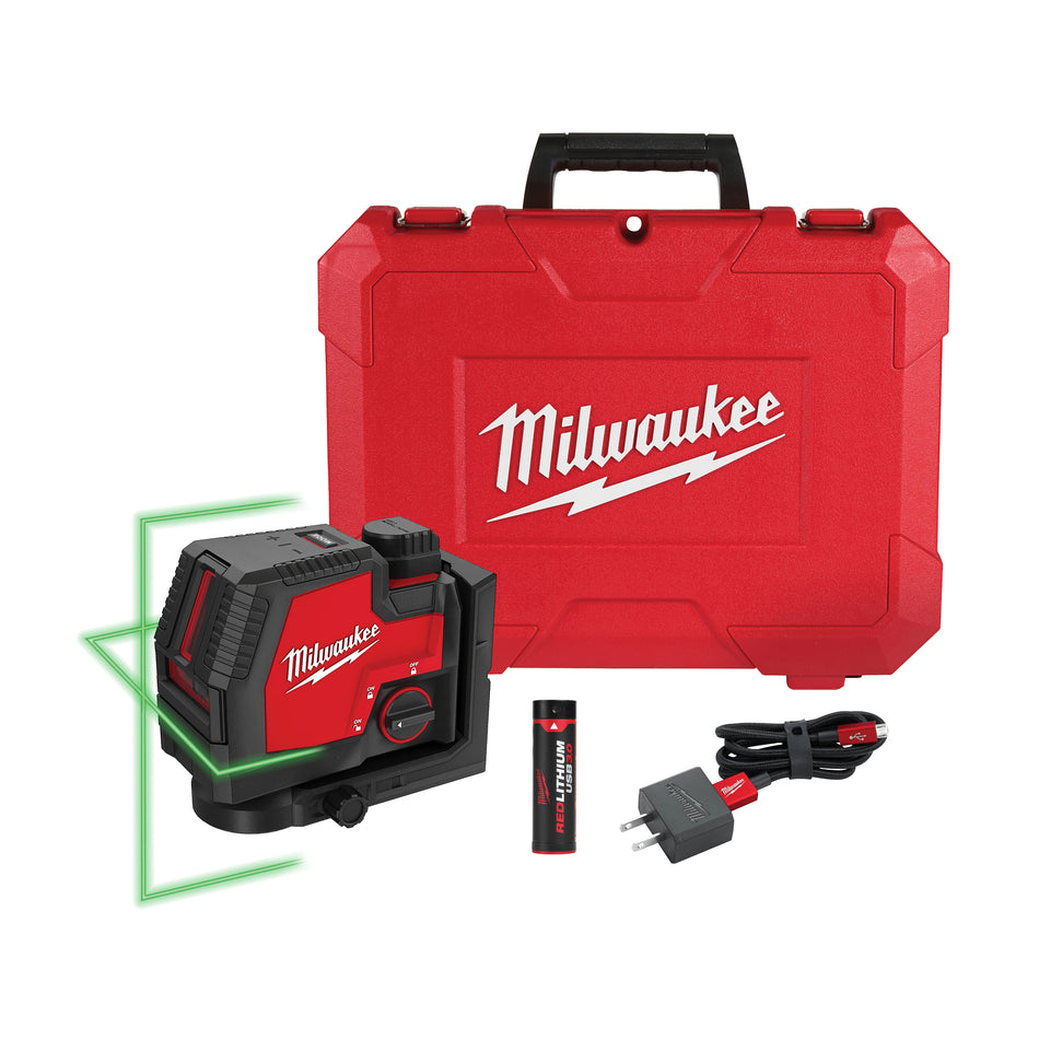 Milwaukee 3521-21, USB Rechargeable Green Cross Line Laser