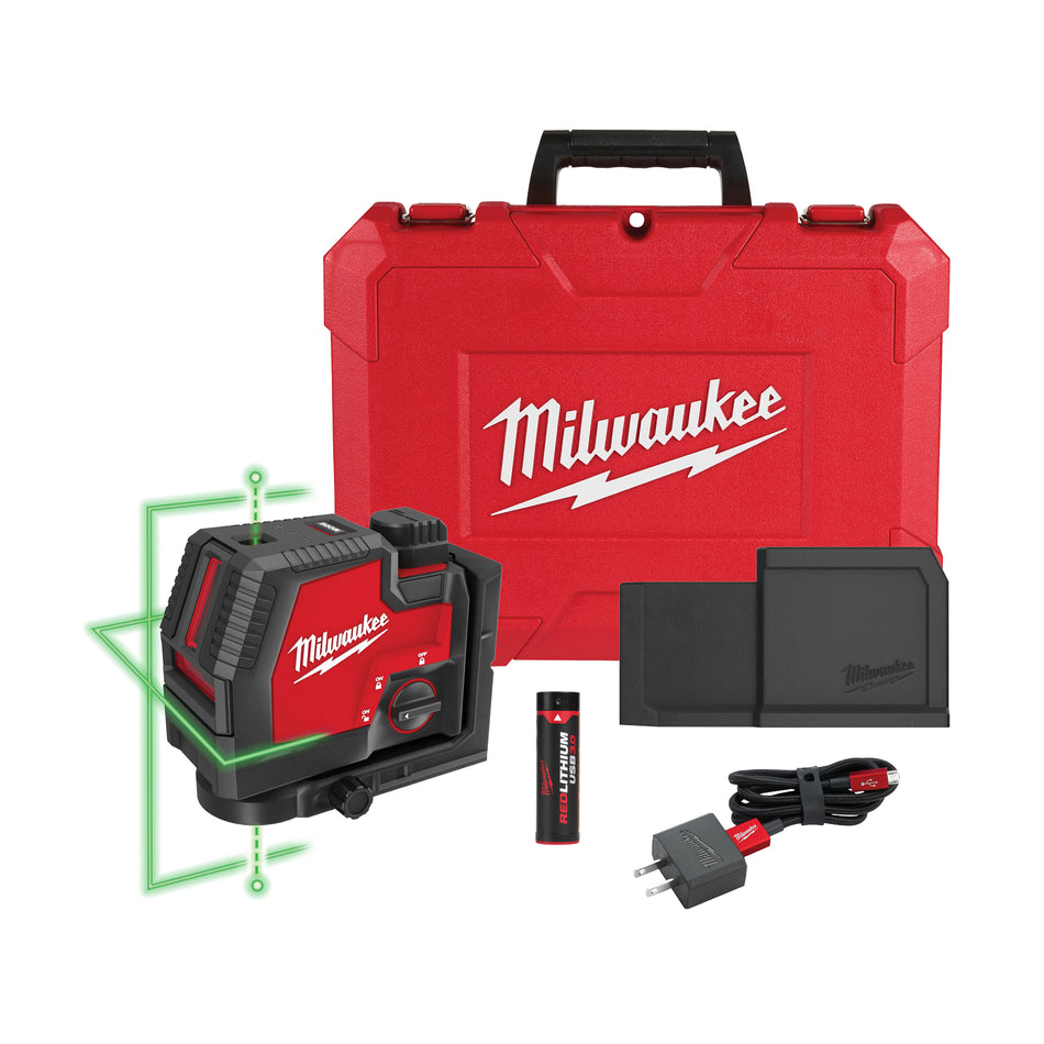 Milwaukee 3522-21, USB Rechargeable Green Cross Line & Plumb Points Laser