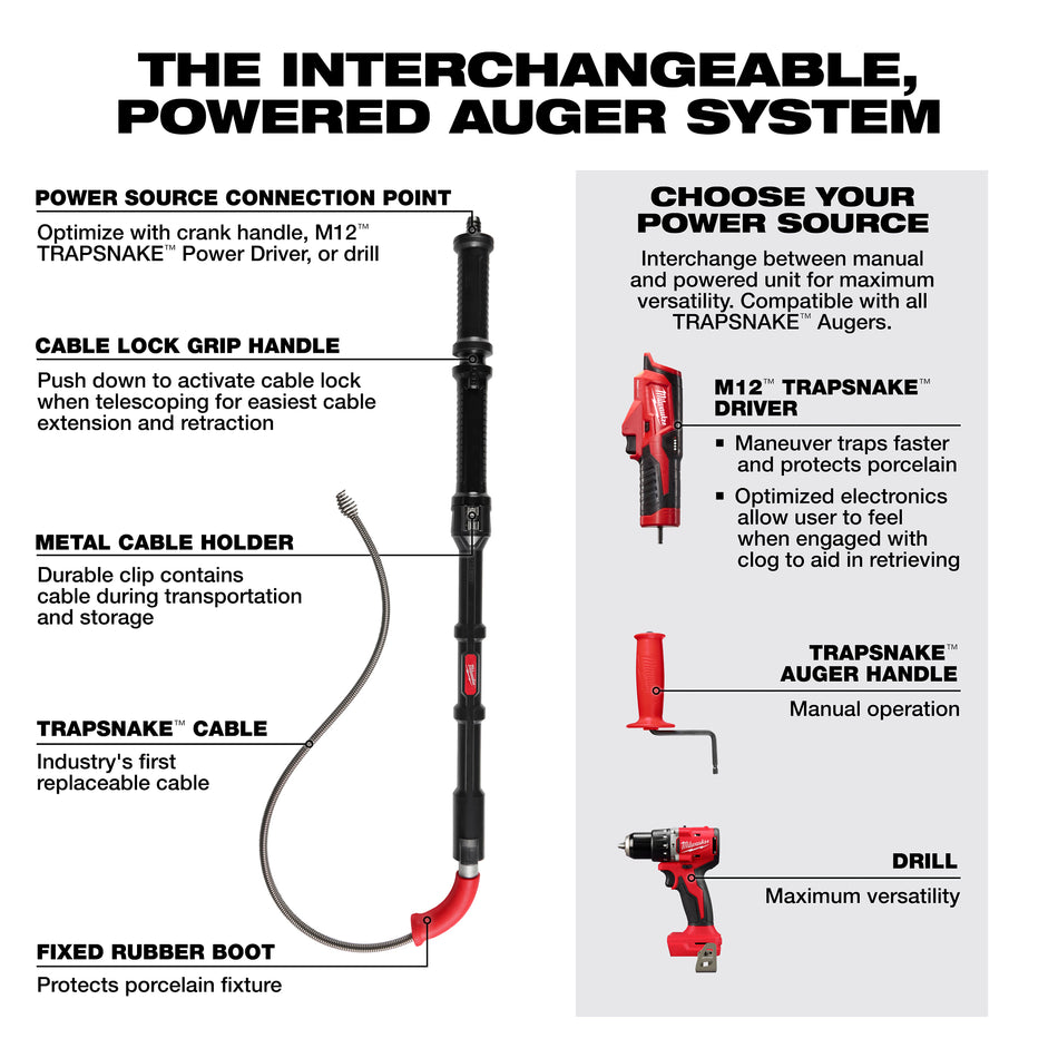 Milwaukee 3576-21, M12™ TRAPSNAKE™ 6' Toilet Auger