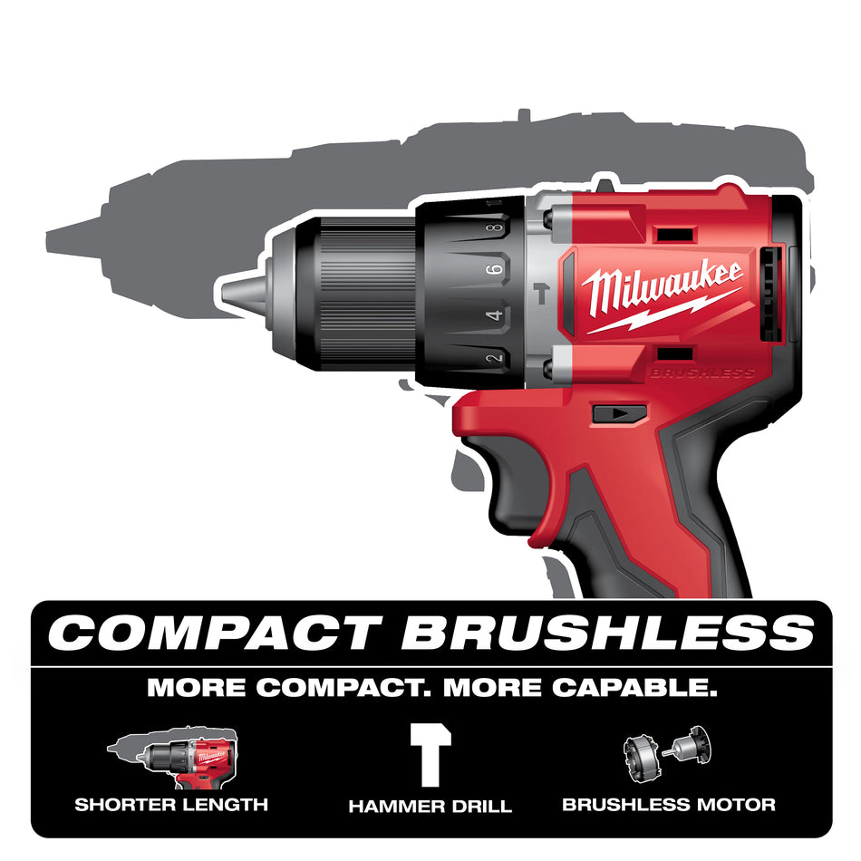 Milwaukee 3602-20, M18™ Compact Brushless 1/2" Hammer Drill/ Driver