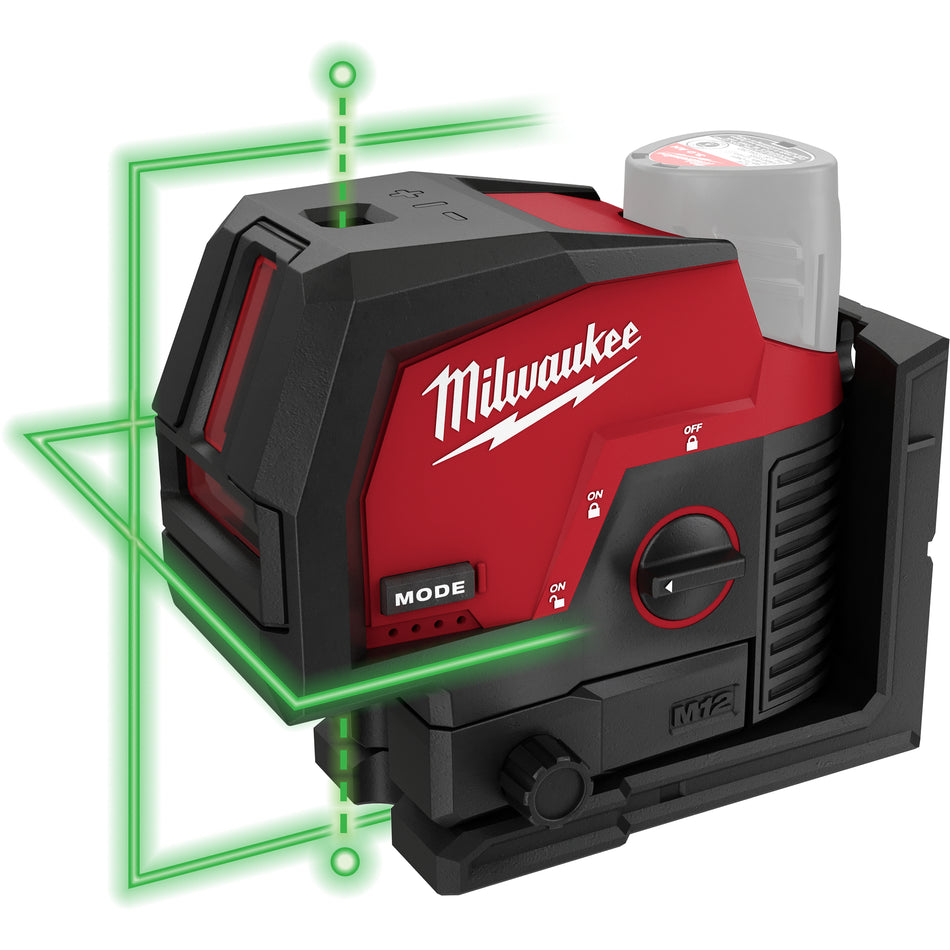 Milwaukee 3622-20, M12 Green Cross Line and Plumb Points Laser (Tool Only)