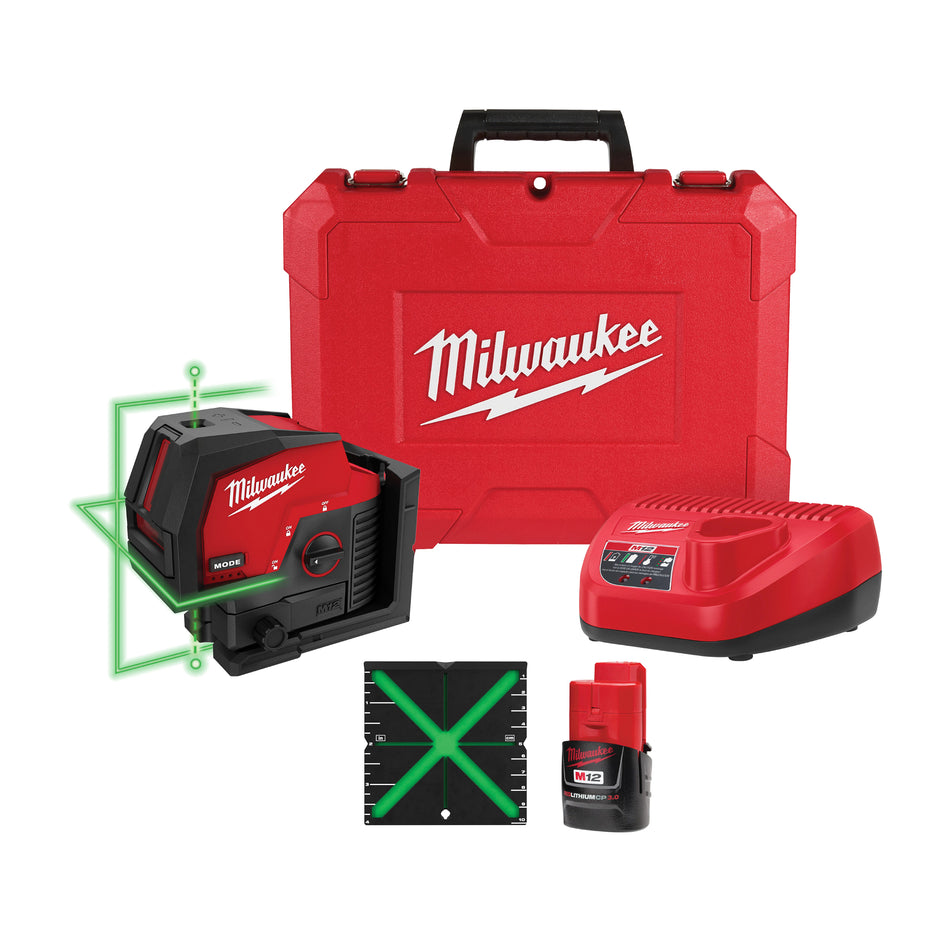 Milwaukee 3622-21, M12 Green Cross Line & Plumb Points Laser Kit