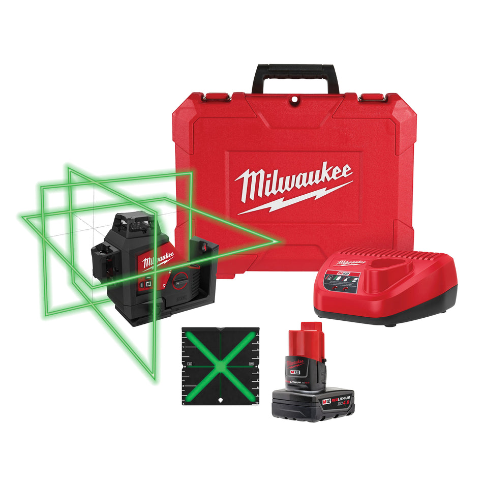 Milwaukee 3632-21, M12 Green 360° 3-Plane Laser Kit