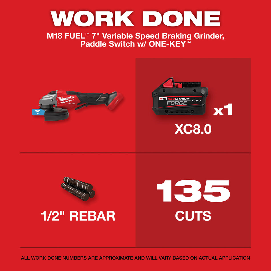 Milwaukee 3674-20, M18 FUEL™ 4-1/2"-7" Variable Speed Braking Grinder, Paddle Switch w/ ONE-KEY™