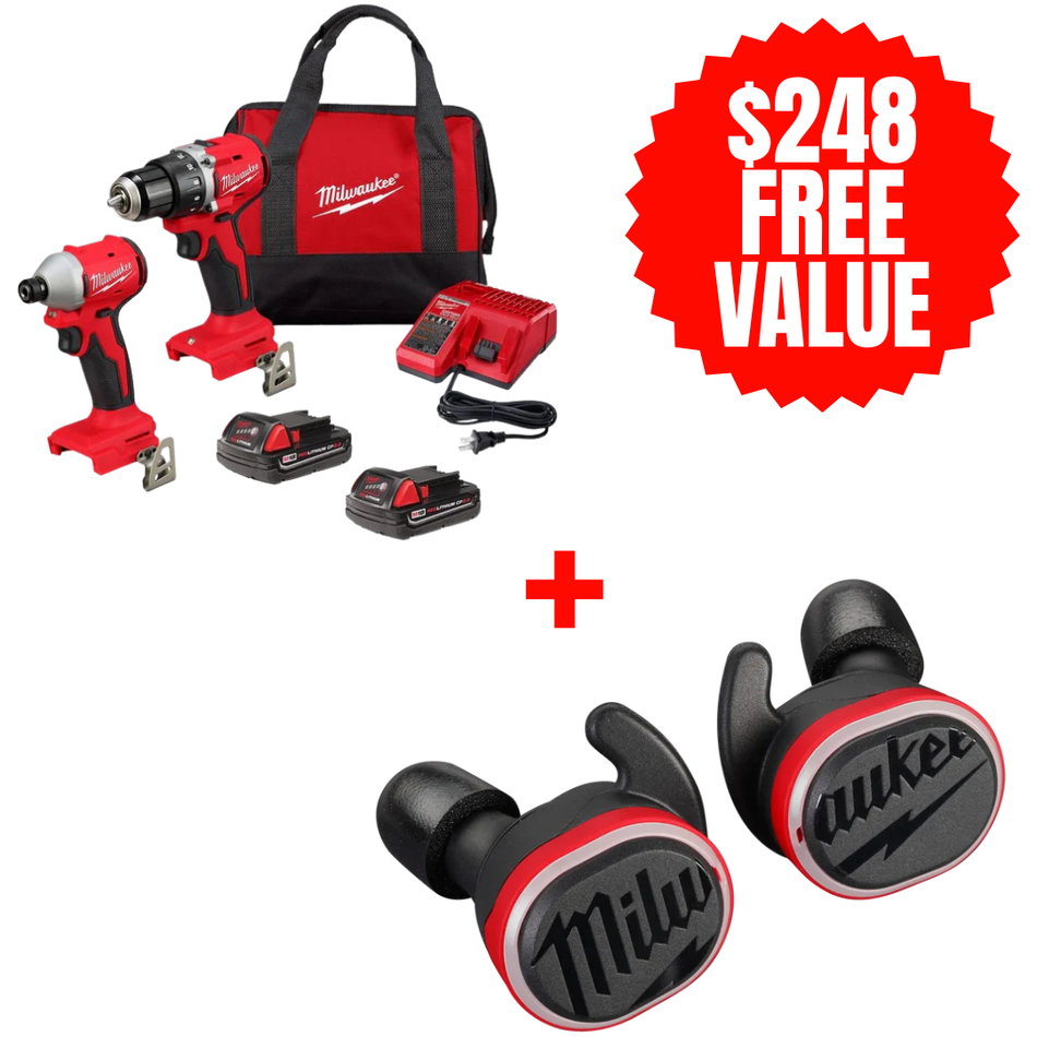 Milwaukee 3692-22CT + Milwaukee 2191-21, M18™ Compact Brushless 2-Tool Combo Kit _M18™ Compact Brushless 2-Tool Combo Kit + FREE REDLITHIUM™ USB Bluetooth® Jobsite Ear Buds
