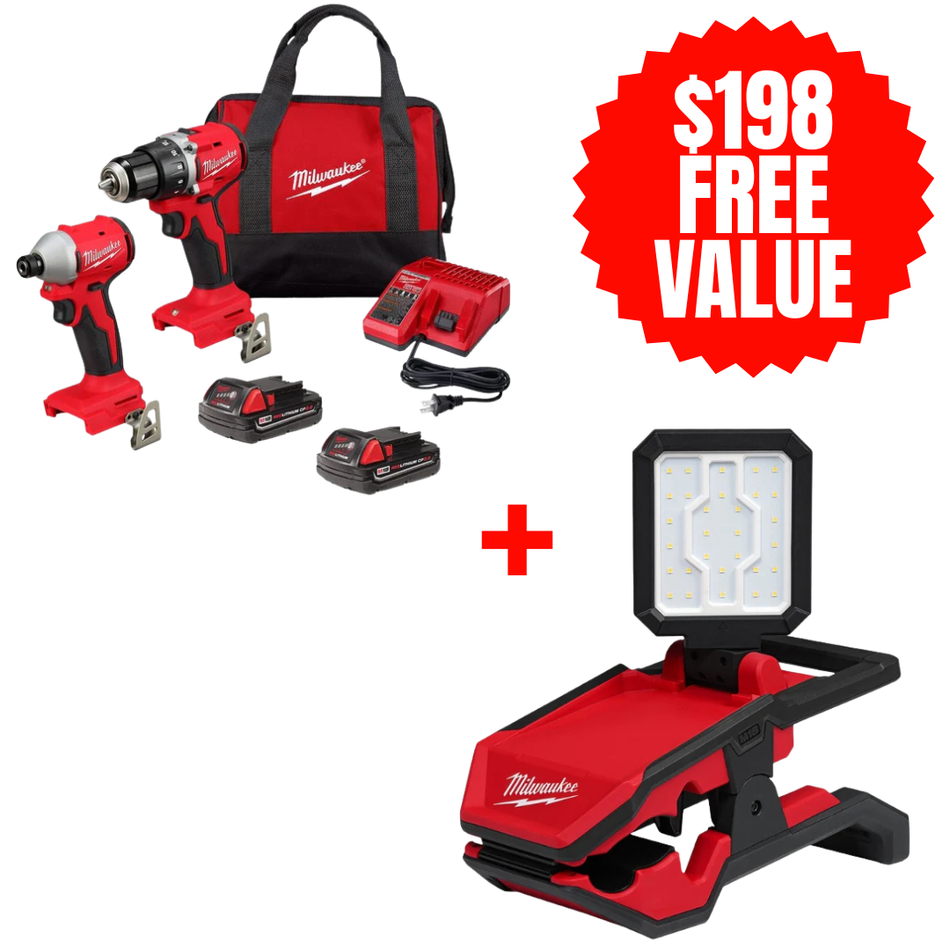 Milwaukee 3692-22CT + 2358-20, M18™ Compact Brushless 2-Tool Combo Kit + FREE M18™ ROVER™ Clamping Flood Light