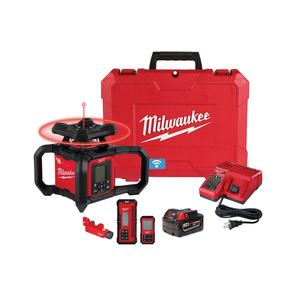 Milwaukee 3704-21, M18™ Red Exterior Dual Slope Rotary Laser Level Kit w/ Receiver & Remote