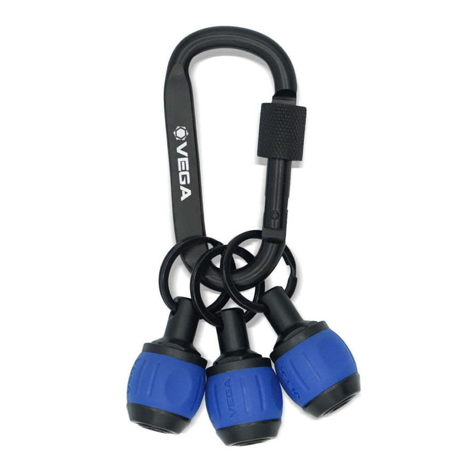 Vega 3QKCHBL, Carabiner Softgrip Bit Holders Blue - 3pc