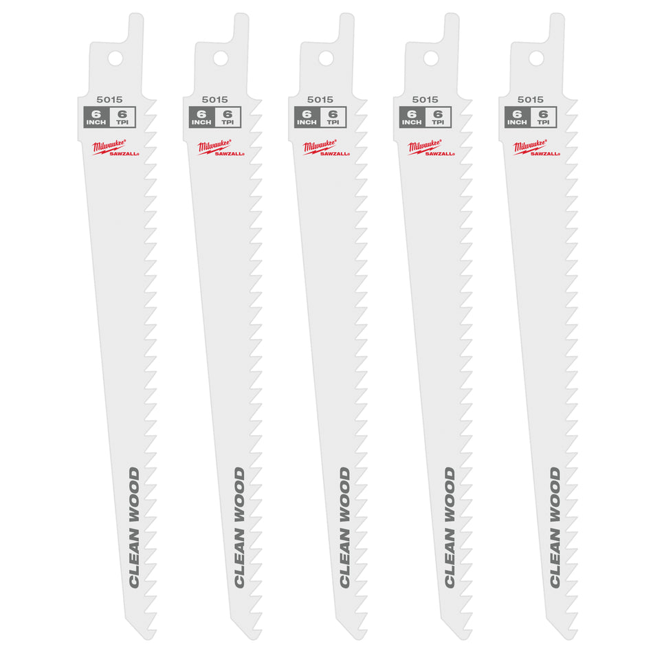 Milwaukee 48-00-5015, 6" 6 TPI Fleam Ground SAWZALL Blades (5/pkg)