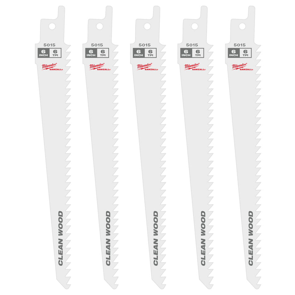 Milwaukee 48-00-5015, 6" 6 TPI Fleam Ground SAWZALL Blades (5/pkg)
