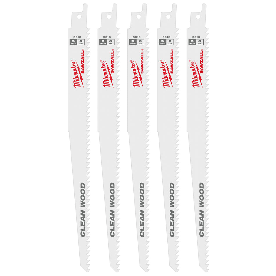 Milwaukee 48-00-5016, 9" 6 TPI Fleam Ground SAWZALL Blades (5/pkg)
