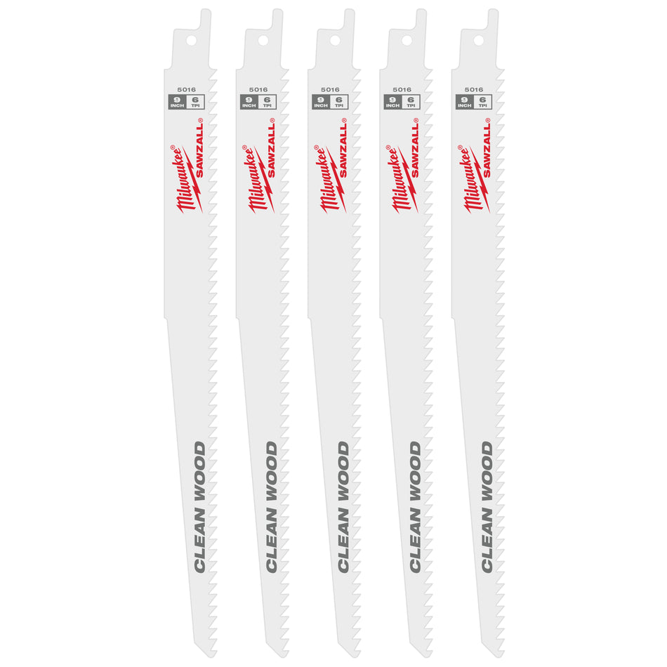Milwaukee 48-00-5016, 9" 6 TPI Fleam Ground SAWZALL Blades (5/pkg)
