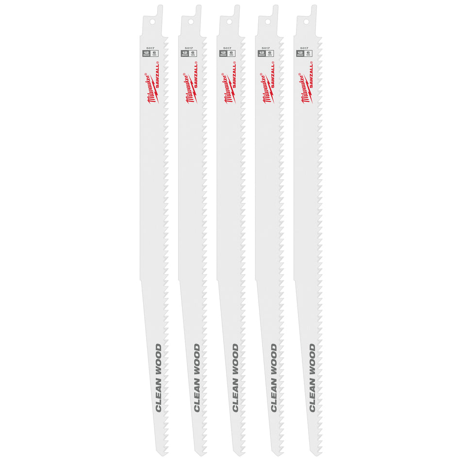 Milwaukee 48-00-5017, 12" 6 TPI Fleam Ground SAWZALL Blades (5/pkg)