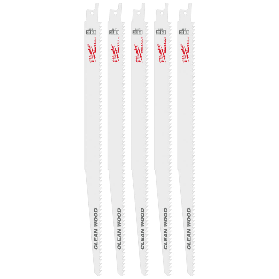 Milwaukee 48-00-5017, 12" 6 TPI Fleam Ground SAWZALL Blades (5/pkg)