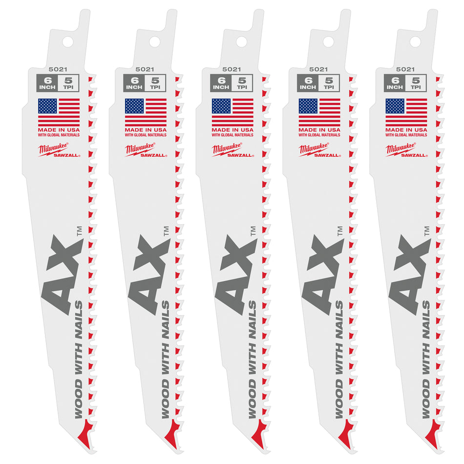 Milwaukee 48-00-8021, 6" 5 TPI The Ax Sawzall Blade (25/pkg)