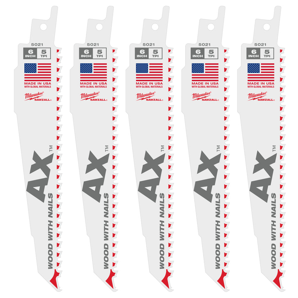 Milwaukee 48-00-8021, 6" 5 TPI The Ax Sawzall Blade (25/pkg)