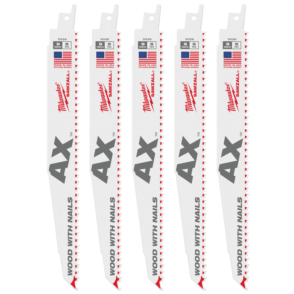 Milwaukee 48-00-8026, 9" 5 TPI The Ax Sawzall Blade (25/pkg)