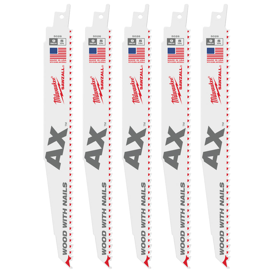 Milwaukee 48-00-8026, 9" 5 TPI The Ax Sawzall Blade (25/pkg)