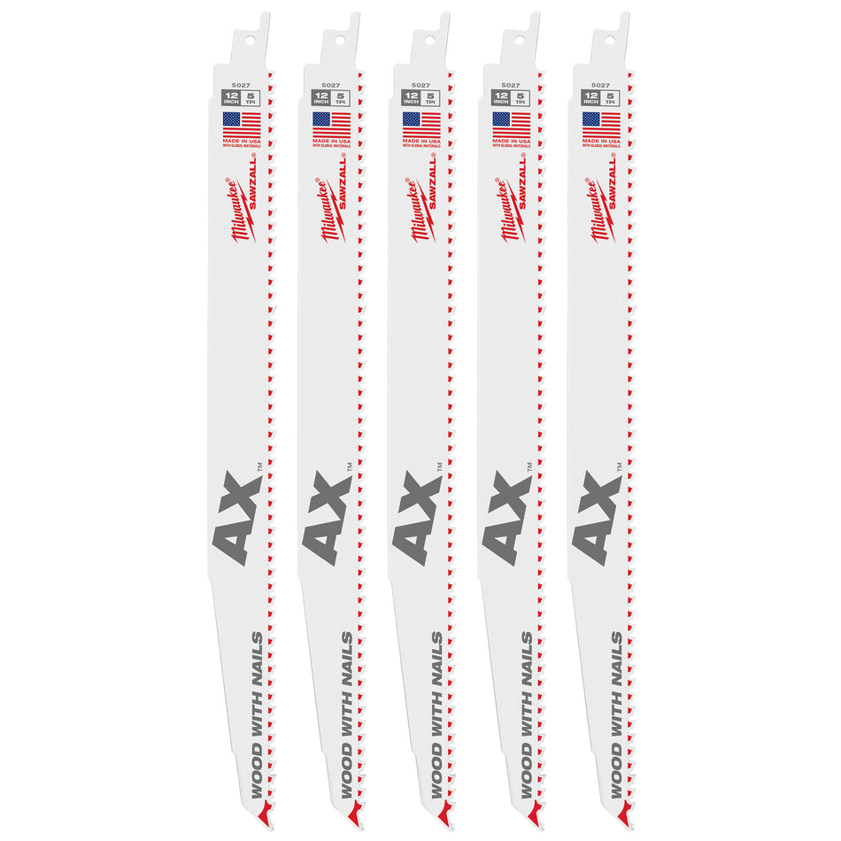 Milwaukee 48-00-8027, 12" 5 TPI The Ax Sawzall Blade (25/pkg)