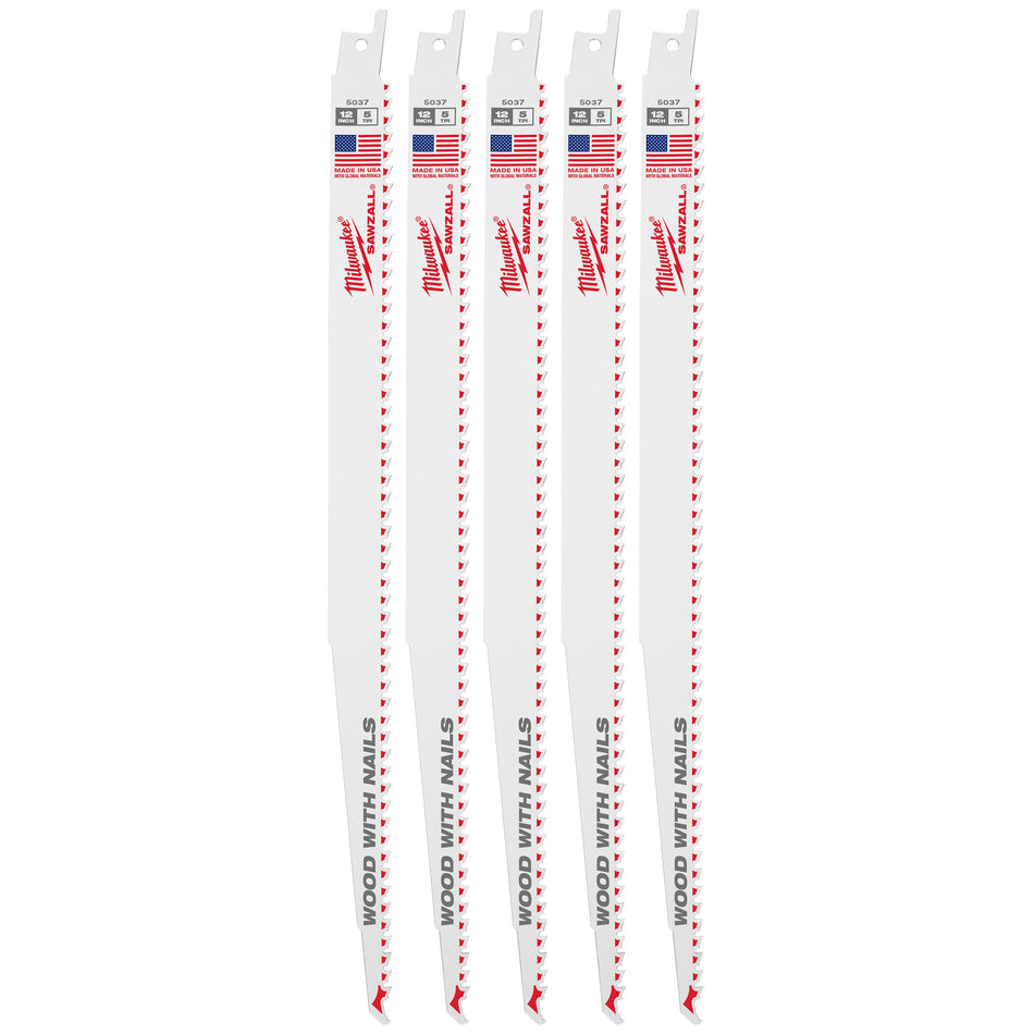 Milwaukee 48-01-7037, 12" 5 TPI Sawzall Blades (100/pkg)