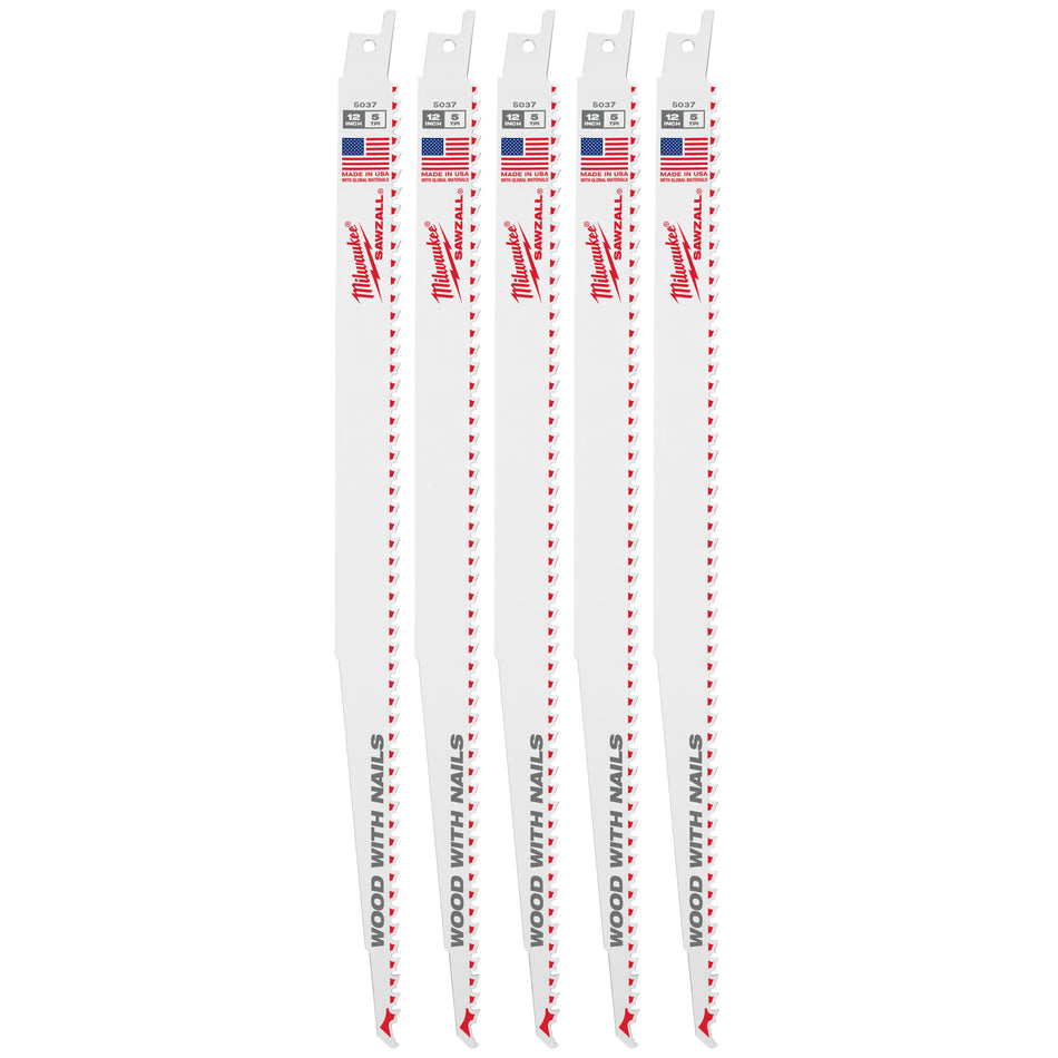 Milwaukee 48-01-7037, 12" 5 TPI Sawzall Blades (100/pkg)