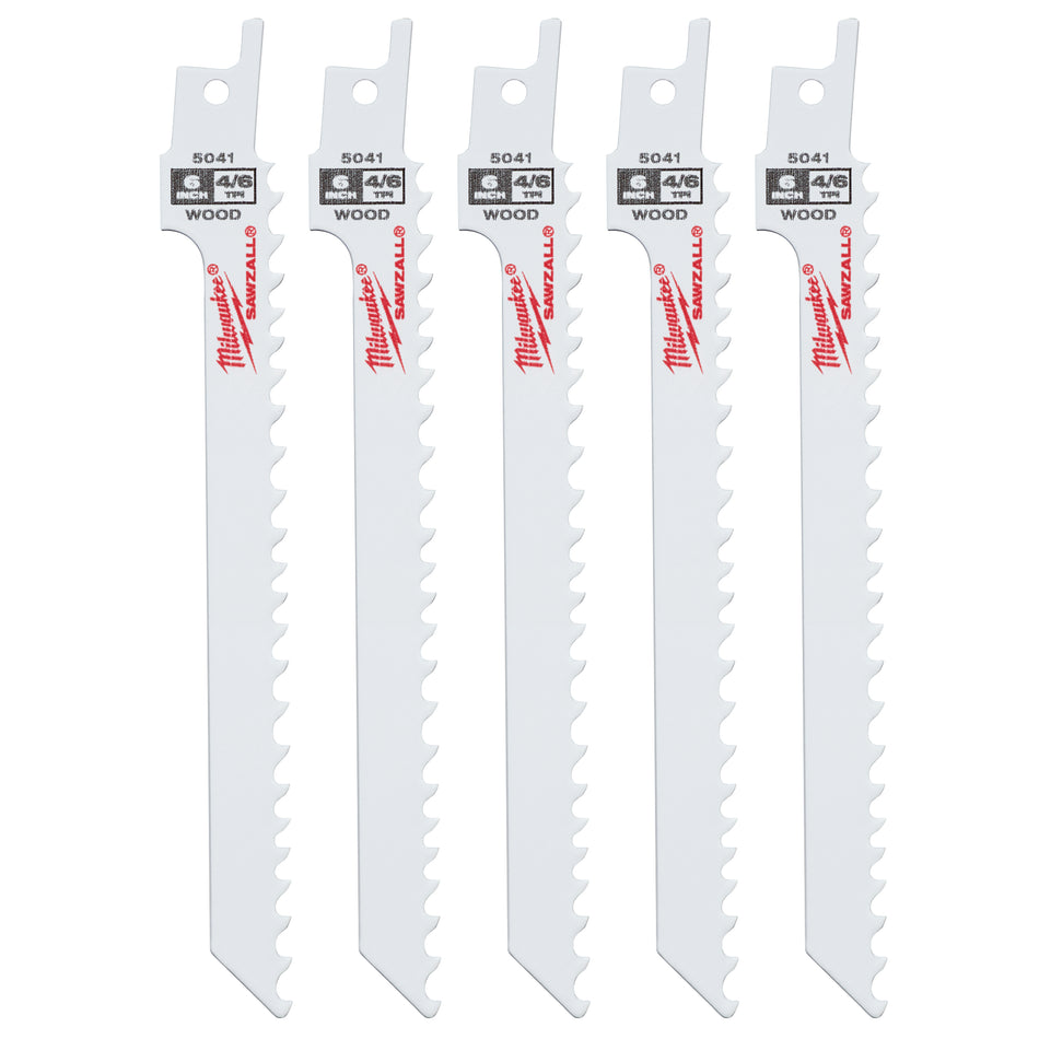 Milwaukee 48-00-5041, 6" 4/6 TPI SAWZALL Blades (5/pkg)