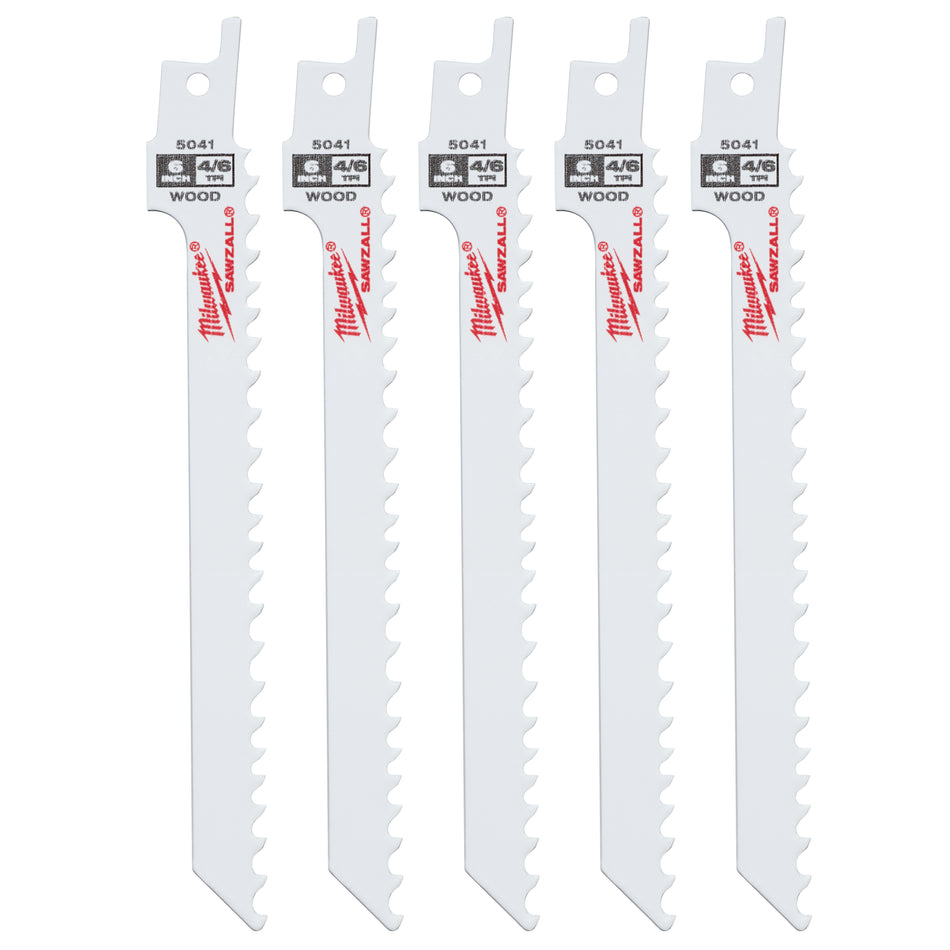 Milwaukee 48-00-5041, 6" 4/6 TPI SAWZALL Blades (5/pkg)
