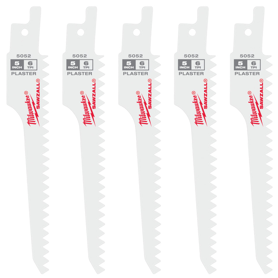 Milwaukee 48-00-5052, 5" 6 TPI Plaster SAWZALL Blades (5/pkg)