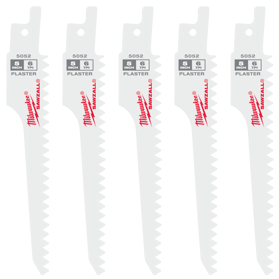 Milwaukee 48-00-5052, 5" 6 TPI Plaster SAWZALL Blades (5/pkg)