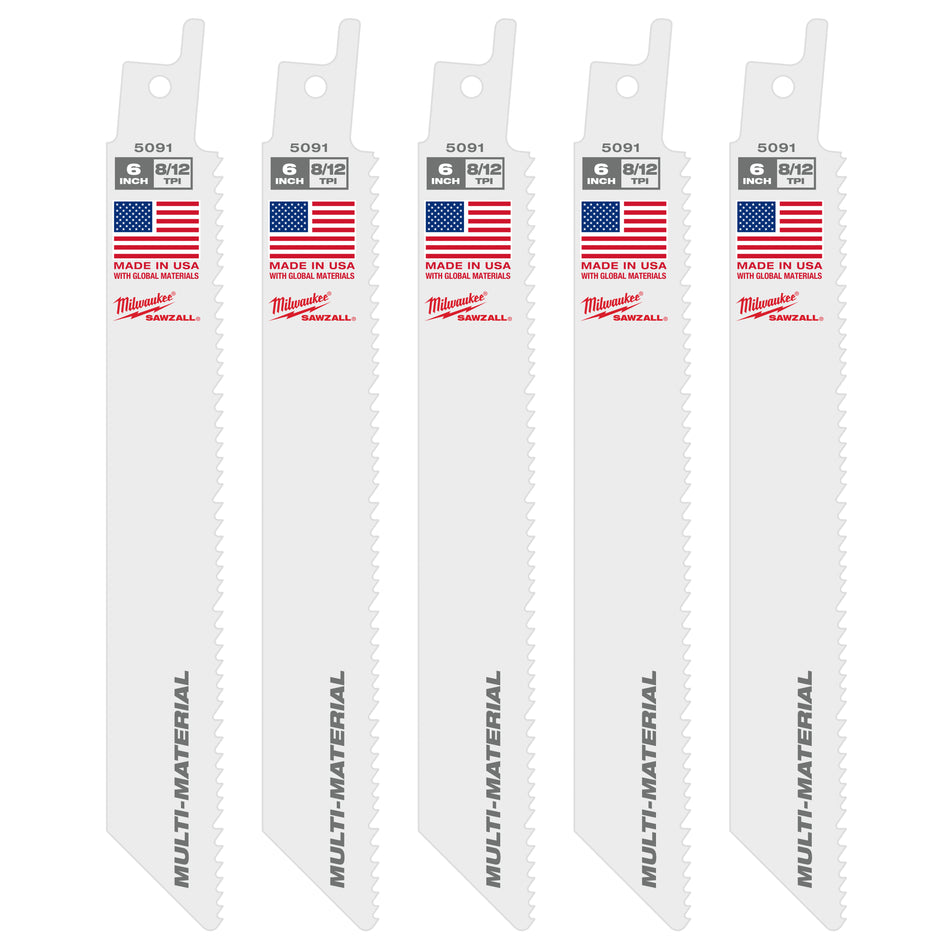 Milwaukee 48-00-5091, 6" 8/12 TPI Sawzall Blades (5/pkg)