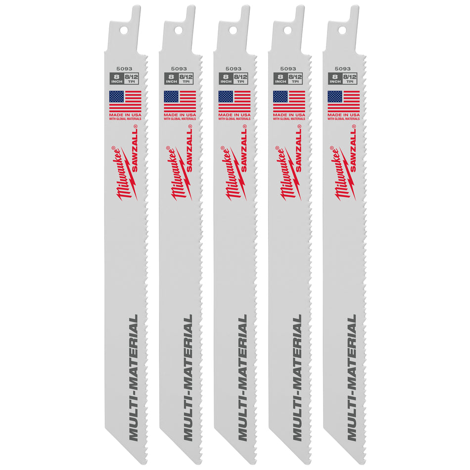 Milwaukee 48-00-5093, 8" 8/12 TPI SAWZALL Blades (5/pkg)