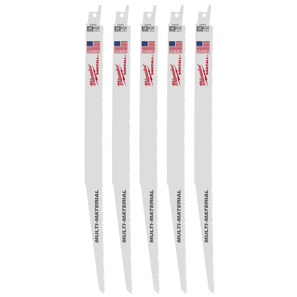 Milwaukee 48-00-5094, 12 " 8/12 TPI SAWZALL Blades (5/pkg)