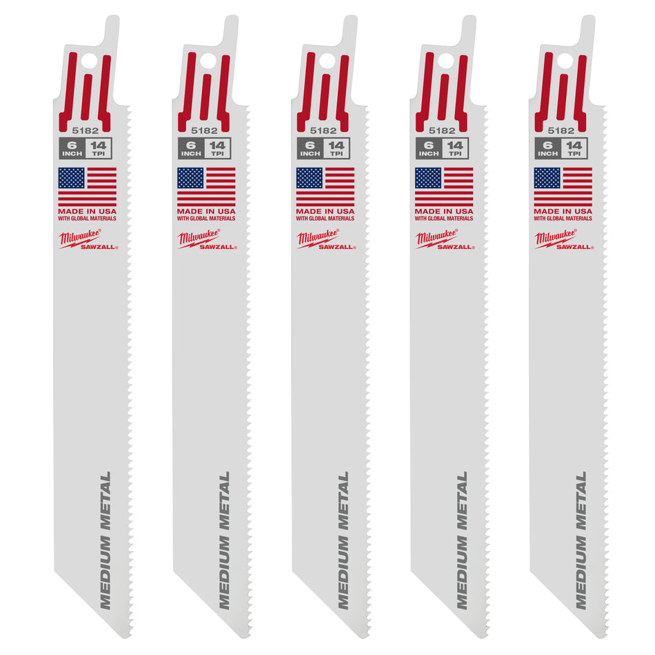 Milwaukee 48-00-8182, 6" 14 TPI Thin Kerf SAWZALL Blades (25/pkg)